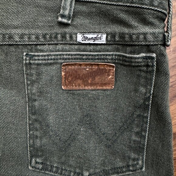 Wrangler VTG 80s Denim Jeans Green Western Straight Leg Men's 34x34 Rodeo USA - Picture 2 of 6